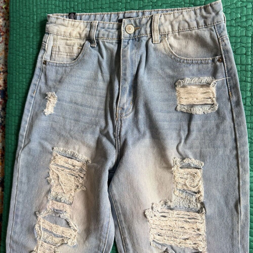 Y2K Elite Jeans Distressed Denim Jeans Raw Hem Pants Light Blue Wash Womens Sz 9 - Picture 15 of 16